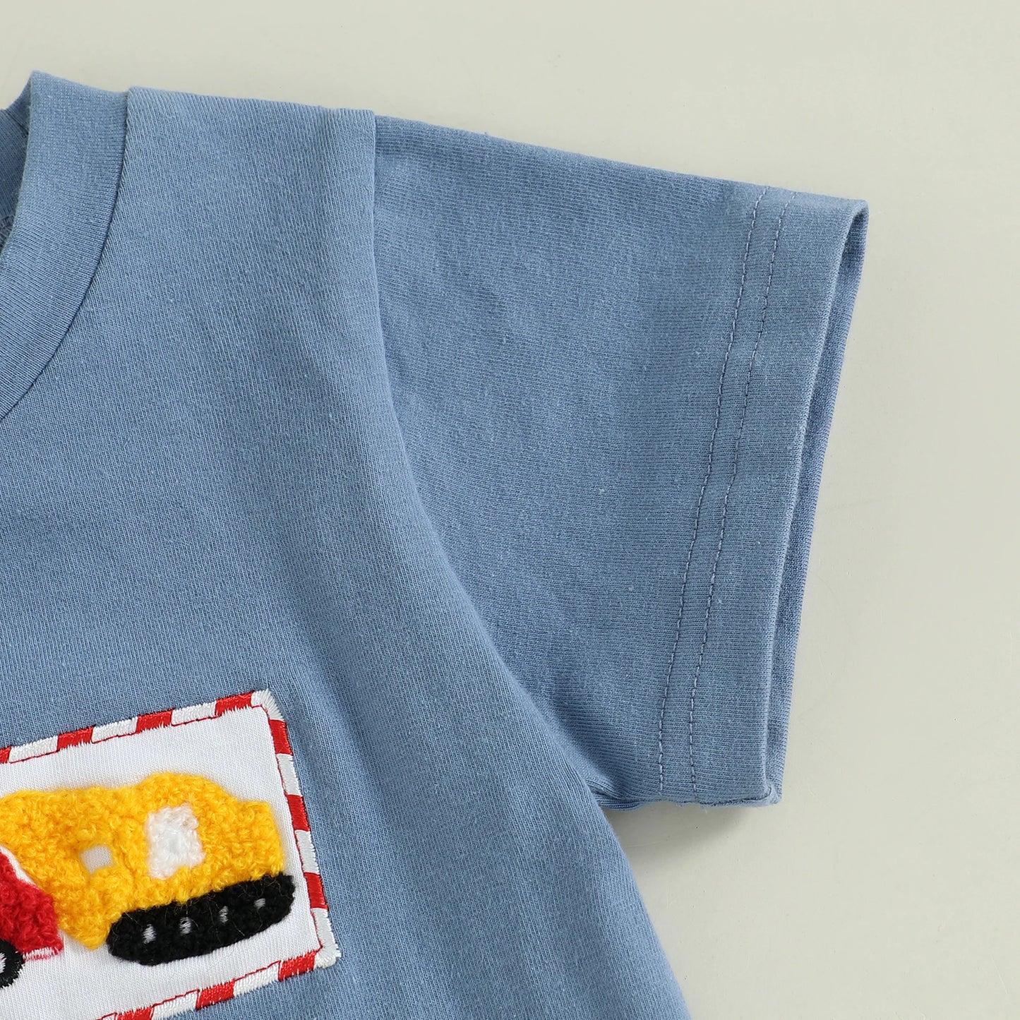 0-4Y Toddler Kids Boys Summer Clothes Sets Car Embroidery Short Sleeve Round Neck T-Shirts Plaid Elastic Waist Shorts
