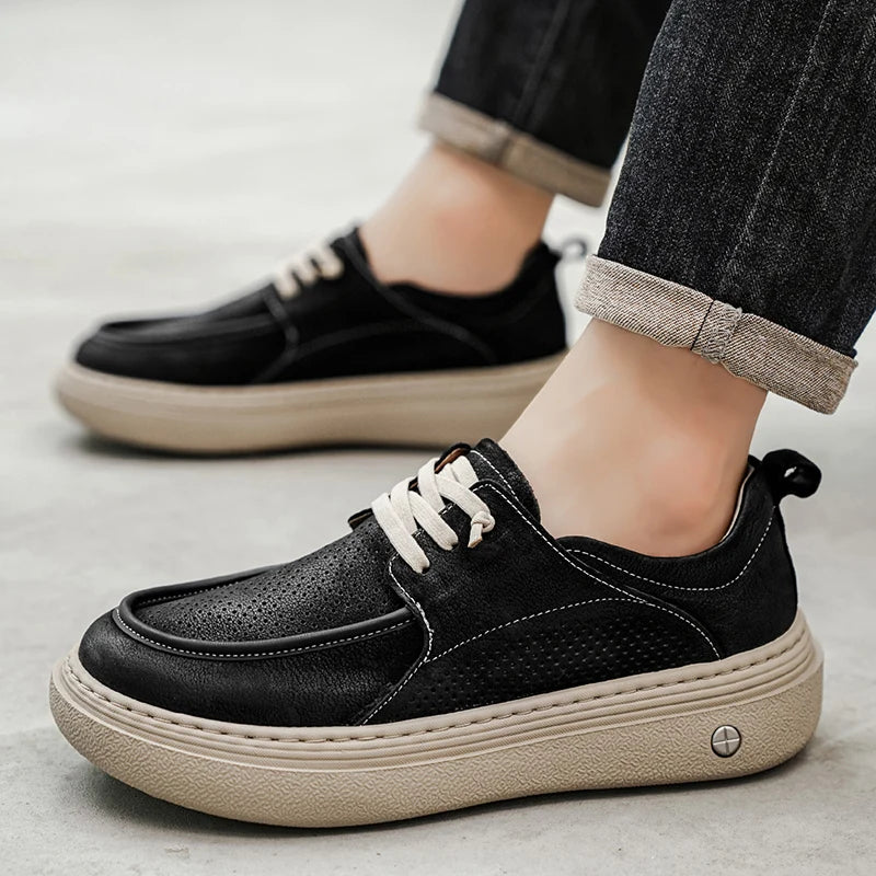 Men's Casual Platform Sneakers - Breathable Lace-Up Tennis Shoes