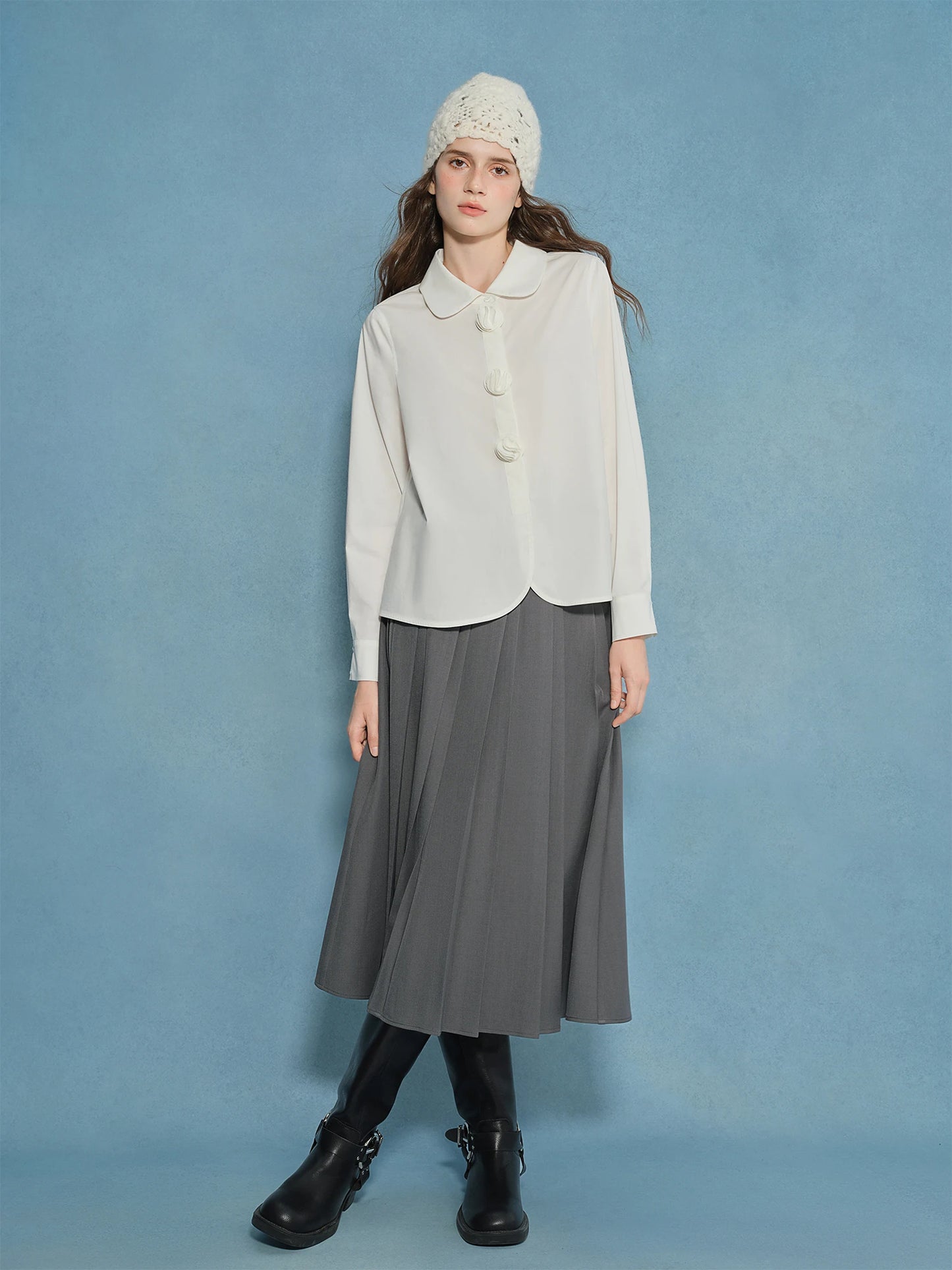 Plus Size Petal Design Shirt - French-Inspired Commuter Blouse