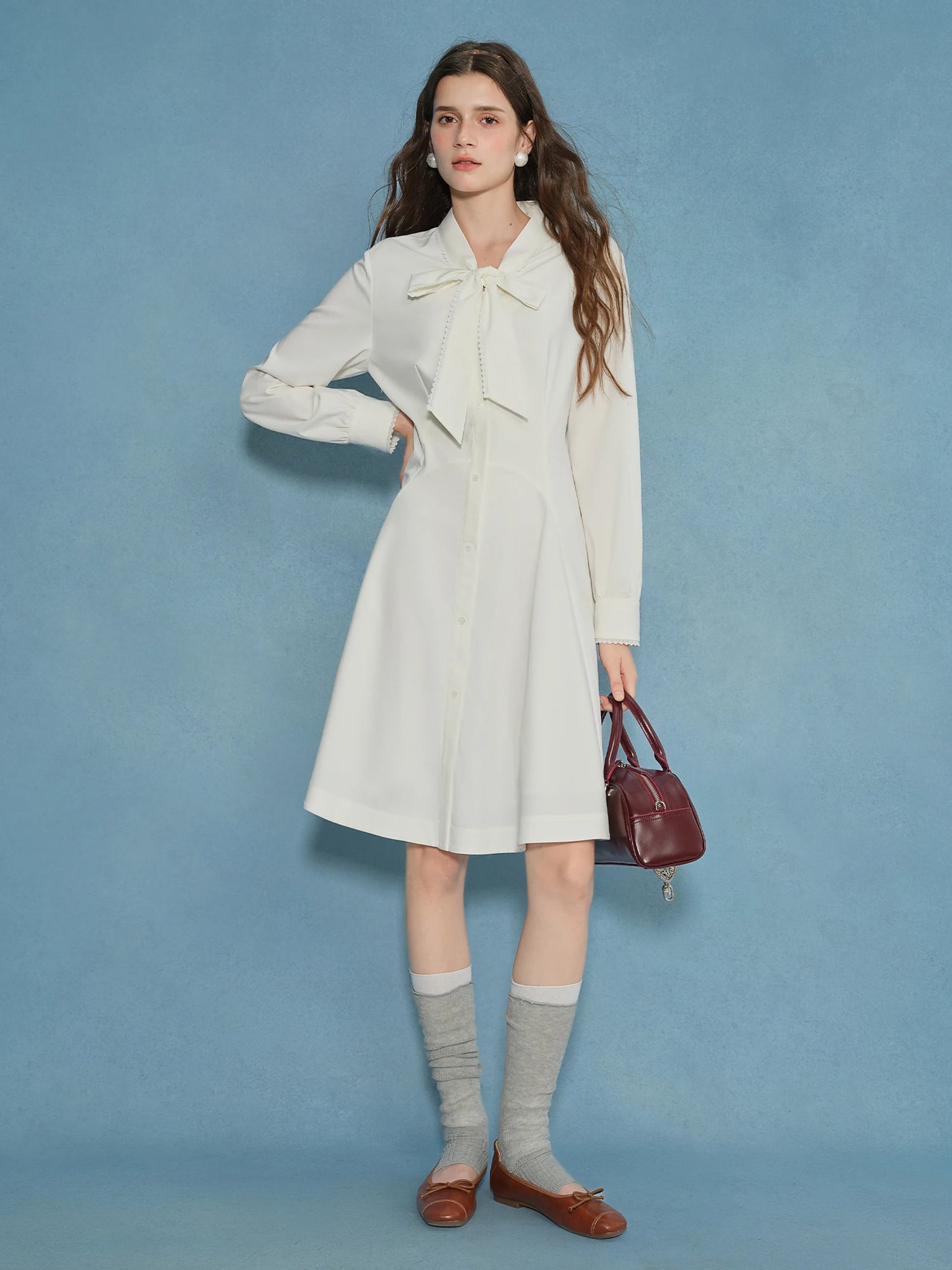 Women's Autumn Long Sleeve Shirt & A-Line Skirt Outfit