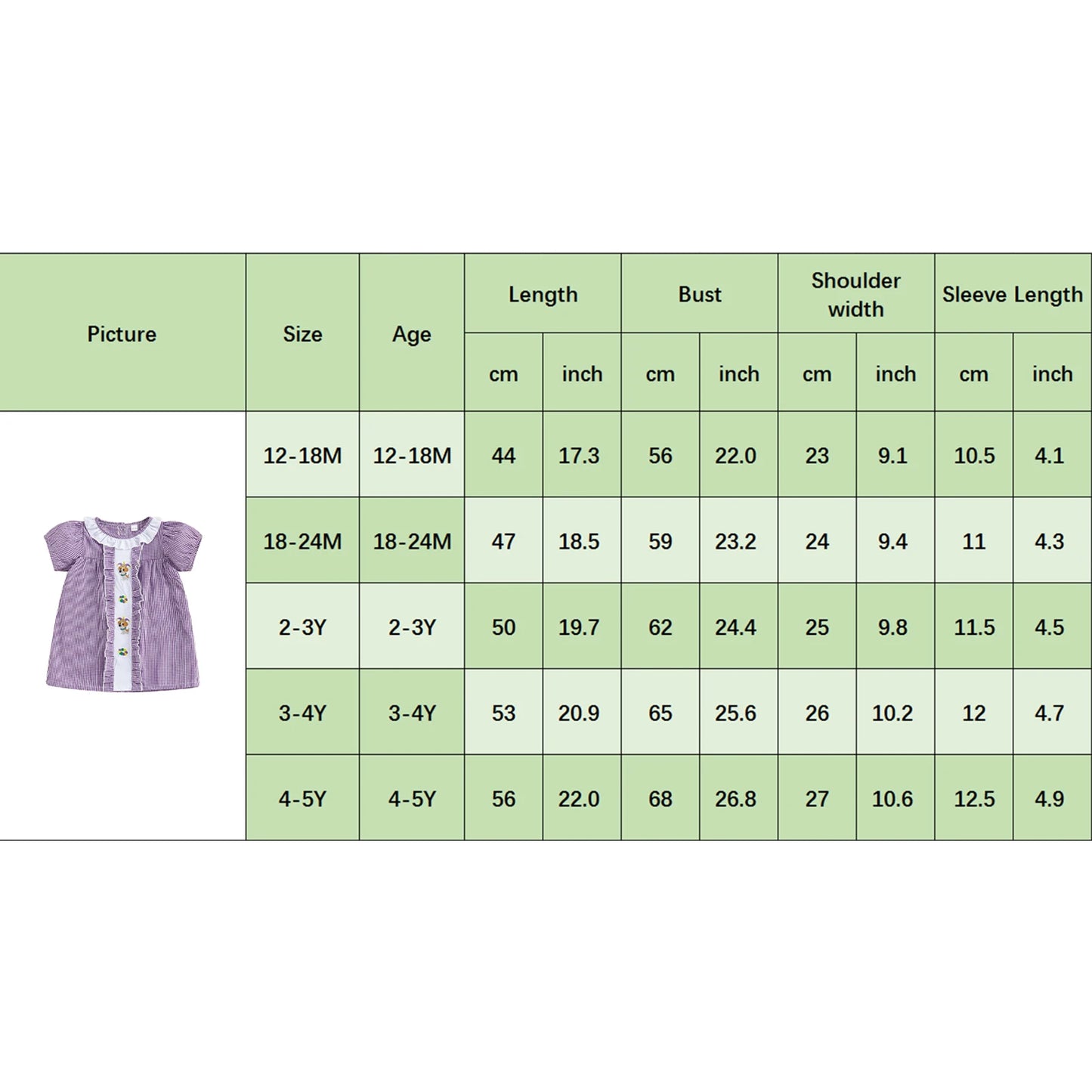 Girls Plaid A-Line Dress - Cartoon Embroidered Ruffle Trim Short Sleeve