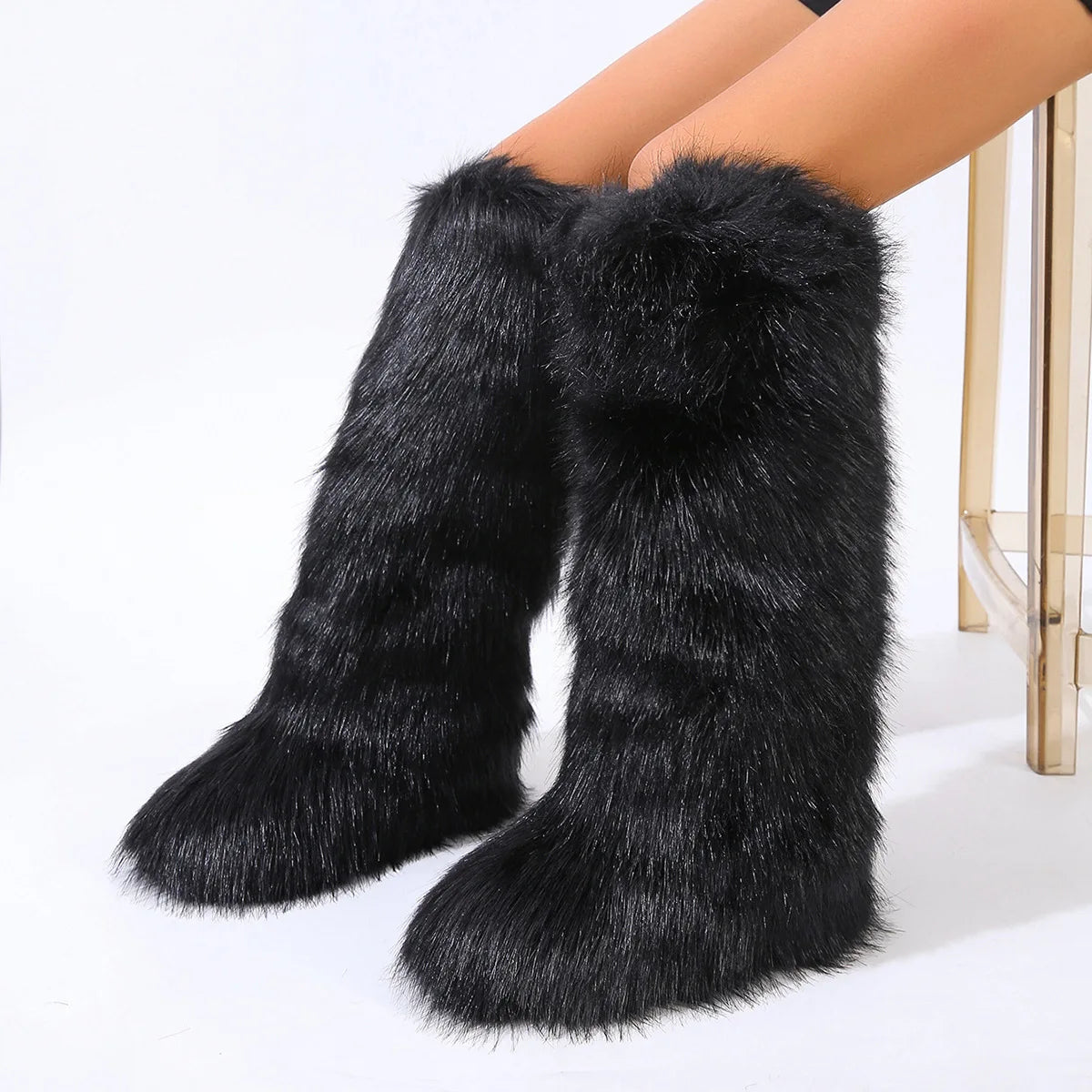 Women's Winter Thigh High Fluffy Plush Knee High Fur Faux Boots