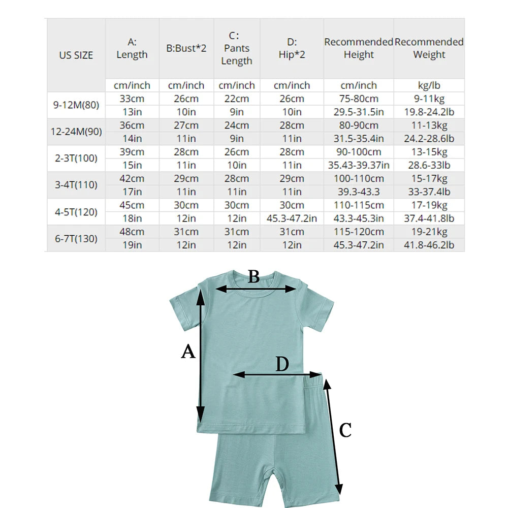 Bamboo Fibre Toddler Kids Boy Girl Pyjamas - Solid Hight Elasticity Breathable Sleepwear Loungewear Set For 9M-7T