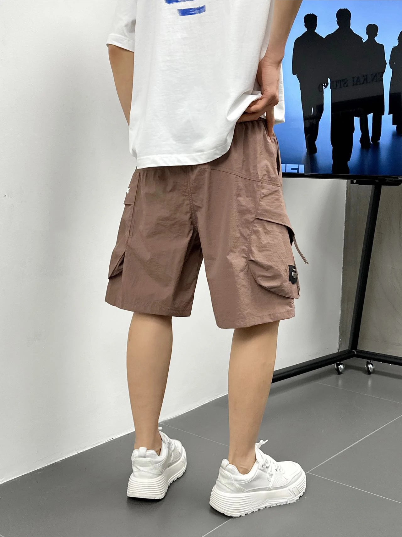 Men's Casual Cargo Shorts Knee Length Summer Drawstring Shorts