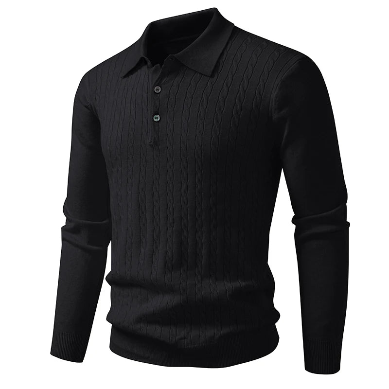 Turn Down Collar Knitted Pullover - Smart Casual Slim Fit Sweater