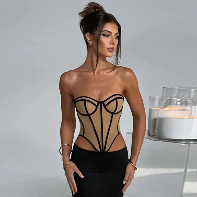 Women's Backless Corset Top - Sleeveless Bustier Crop Top