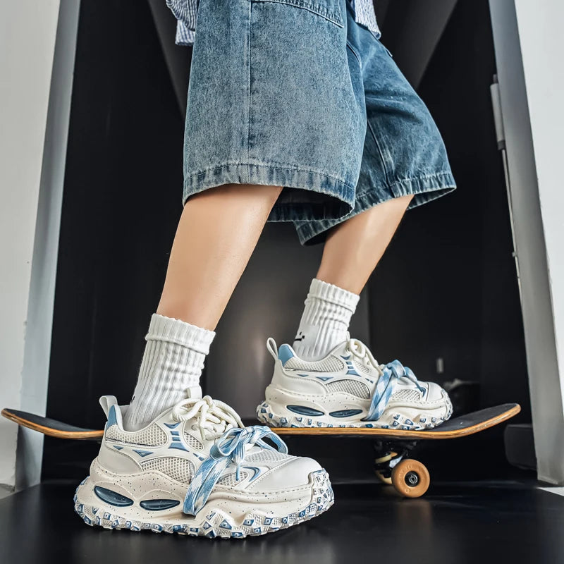 Platform Strap Sneakers - Men's Breathable Skateboard & Tennis Trainers