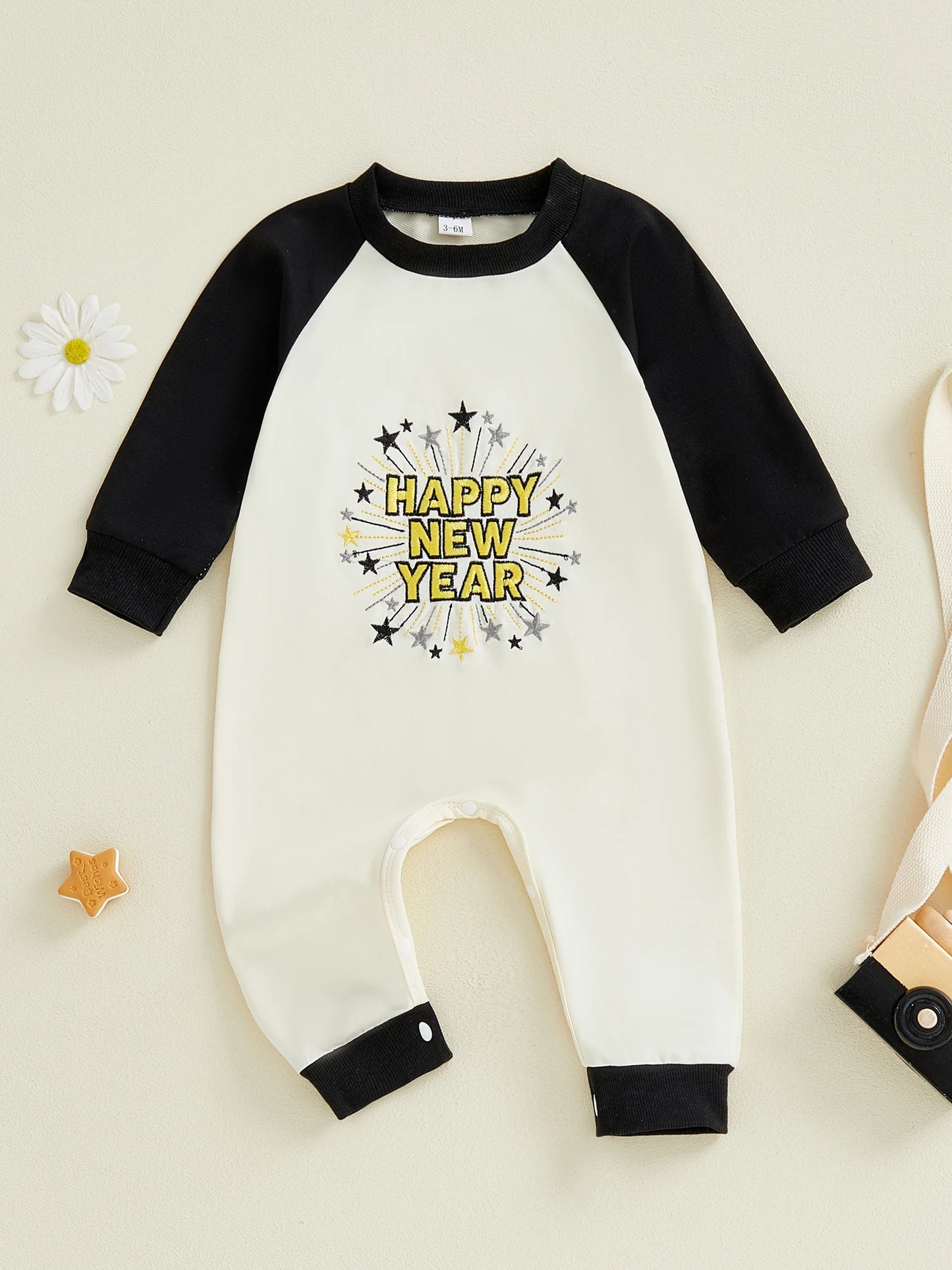 Newborn Baby Boys New Year Romper - Letter Embroidery Footless Pajamas