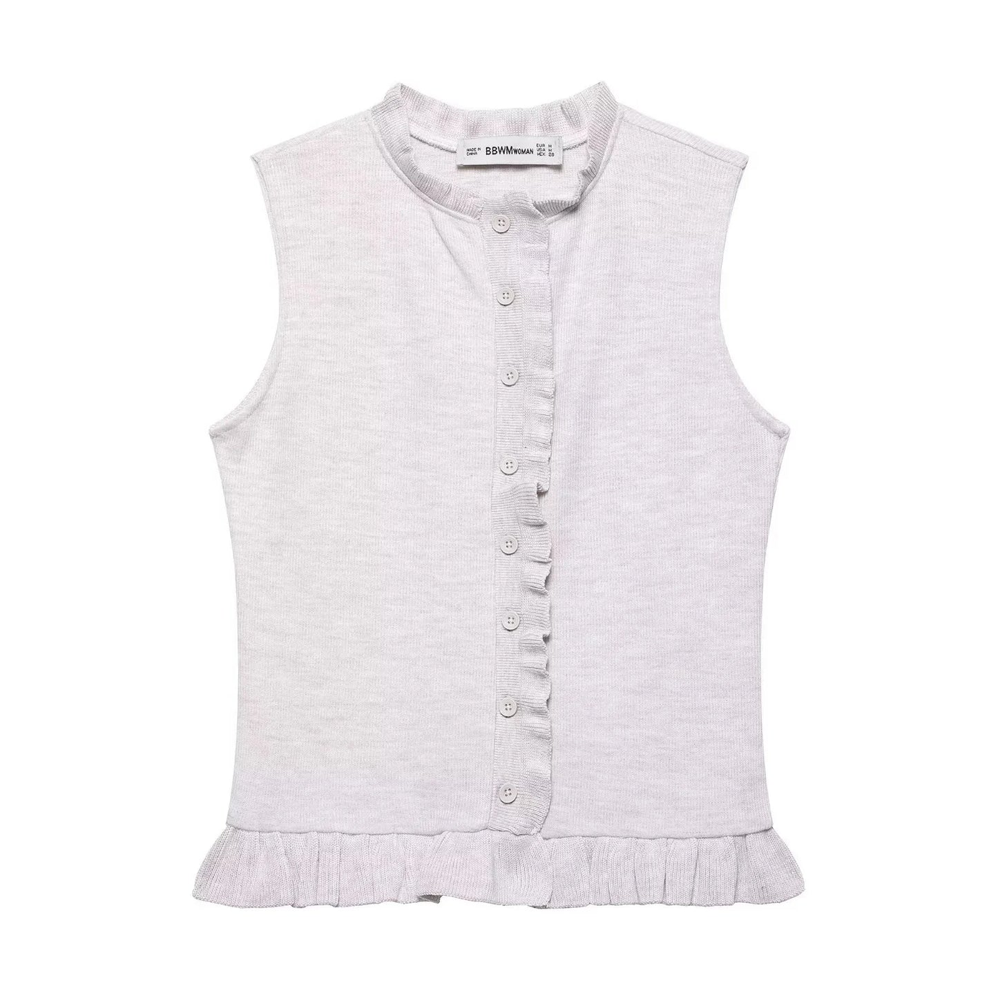 Women's Summer Knitted Top - Sweet Stacked Decoration Round Neck Sleeveless