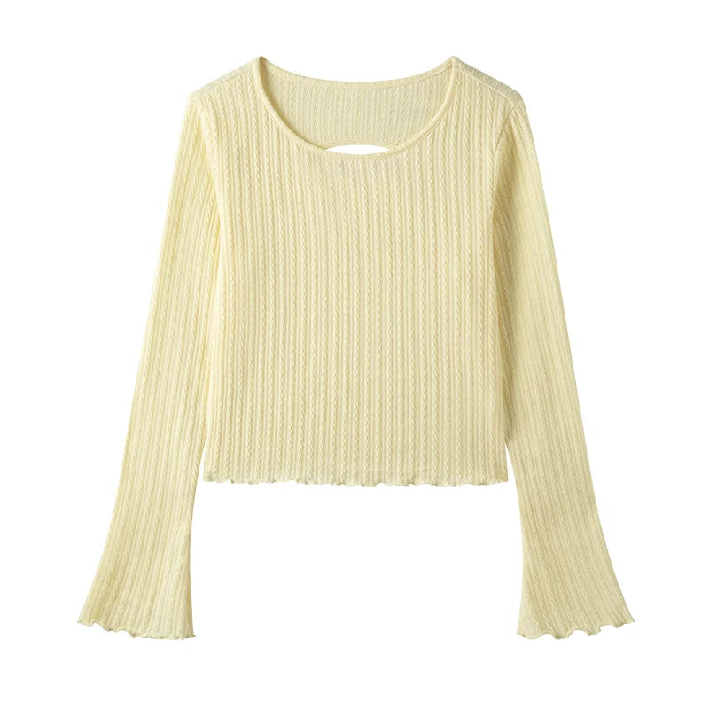 Hollow Out Base Layer Top - Slim Fit Lettuce Trim Undershirt