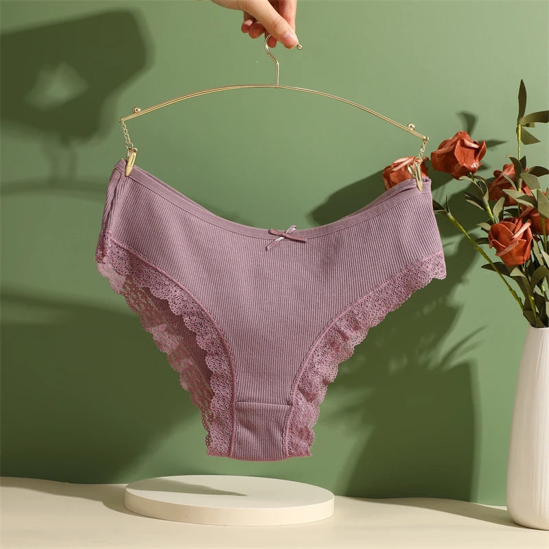 Women's Cotton Panties - 2 Pack Lace Brazilian Briefs Low-Waist