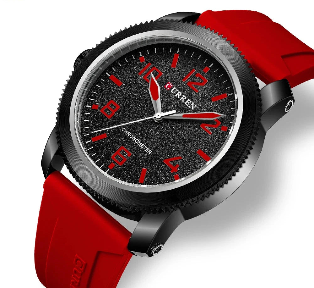 Fashion Quartz Watch - Big Numeral Dial Business Wristwatch with Silicone Strap for Men