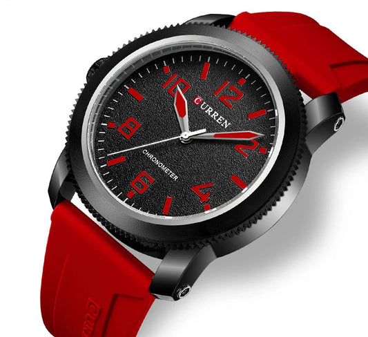 Fashion Quartz Watch - Big Numeral Dial Business Wristwatch with Silicone Strap for Men