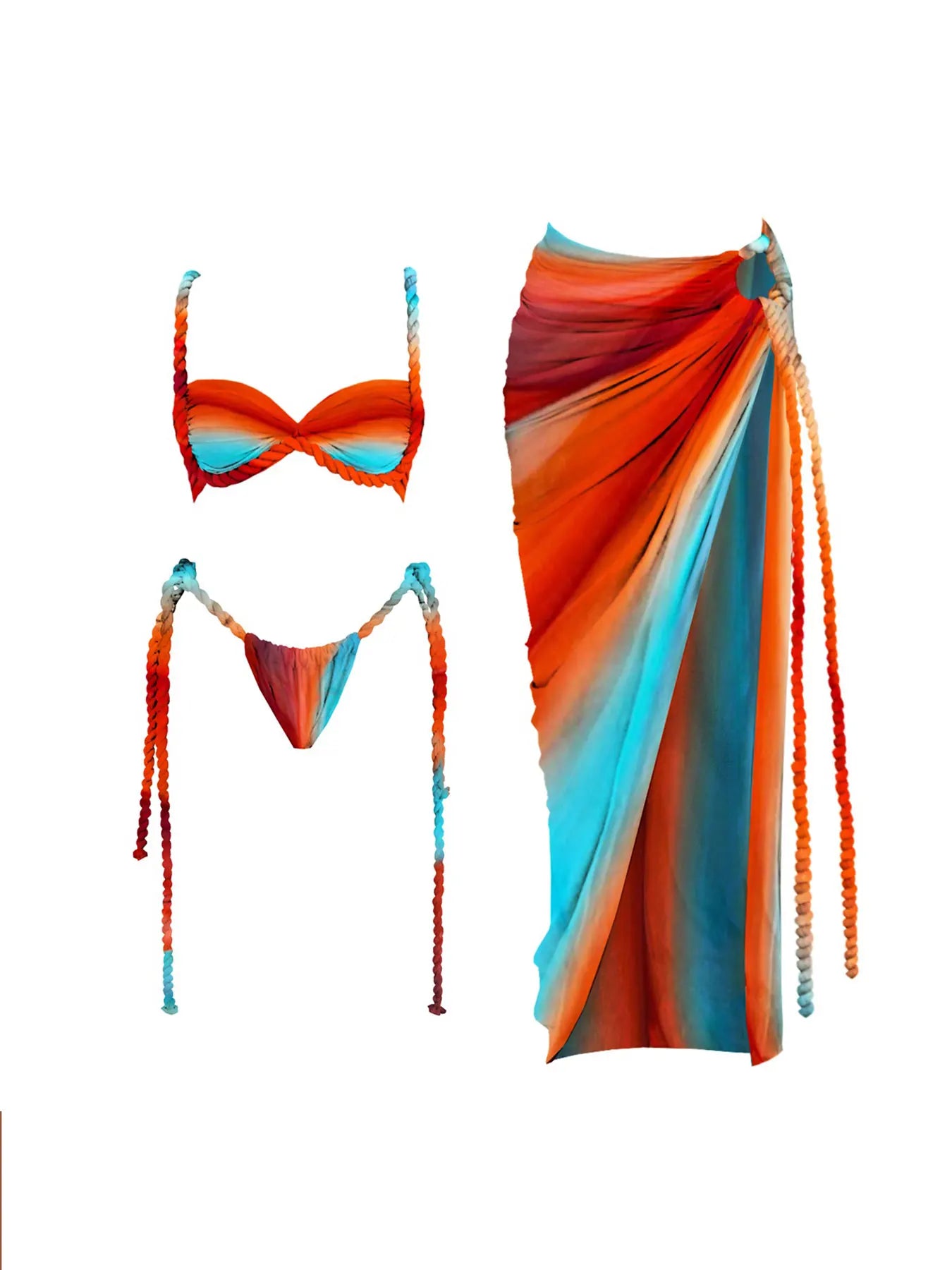 Women's Braid Bandage Bikini with Skirt 3Pcs Halter Bra Summer Skirt