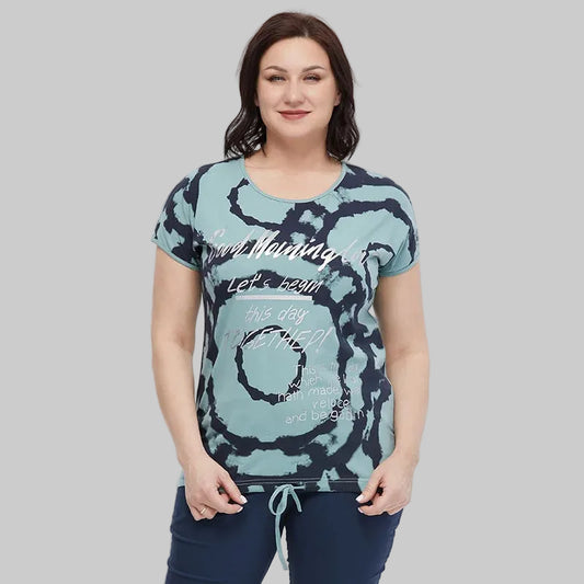 Women's Art Appliqué T-Shirt | Cotton Blend | Short Sleeve | O-Neck | Regular Fit | 2 Colours | Plus Size 48