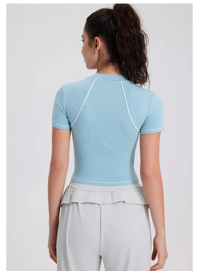 Women's Summer Short Sleeve Yoga Breathable Quick Dry Running Crop Top Slim Fit Gym Vest Sportswear Top