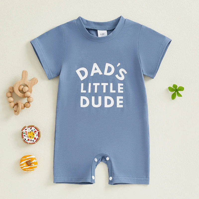 0-18M Casual Baby Boys Rompers Letter Print Short Sleeve Button Summer Bodysuits Jumpsuit