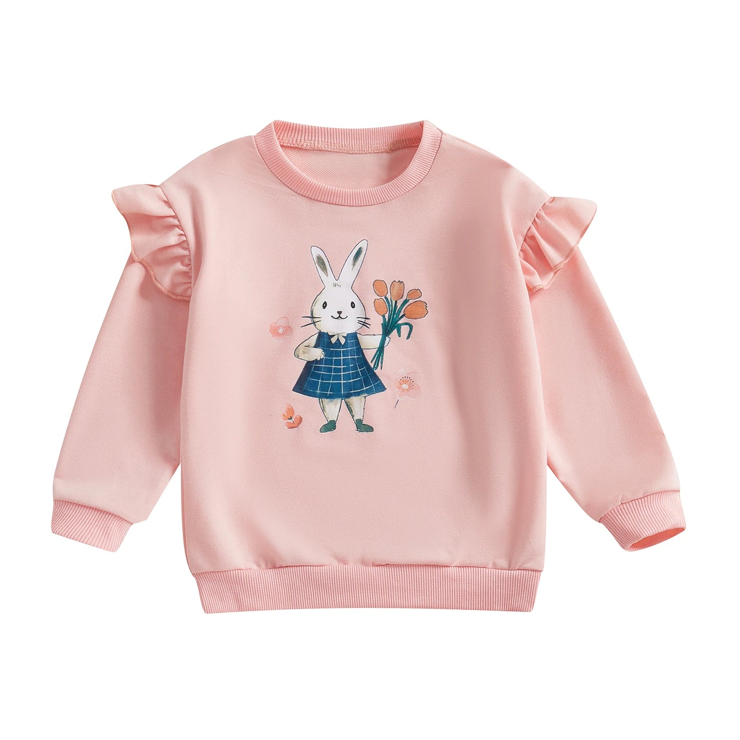 Girls' Easter Rabbit Print Sweatshirt - Long Sleeve Crew Neck Pullover