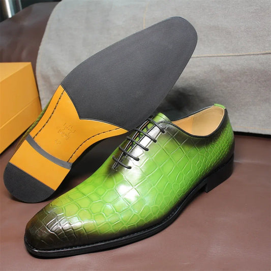 Men's Genuine Cow Leather Crocodile Print Business  Formal Wedding Shoes