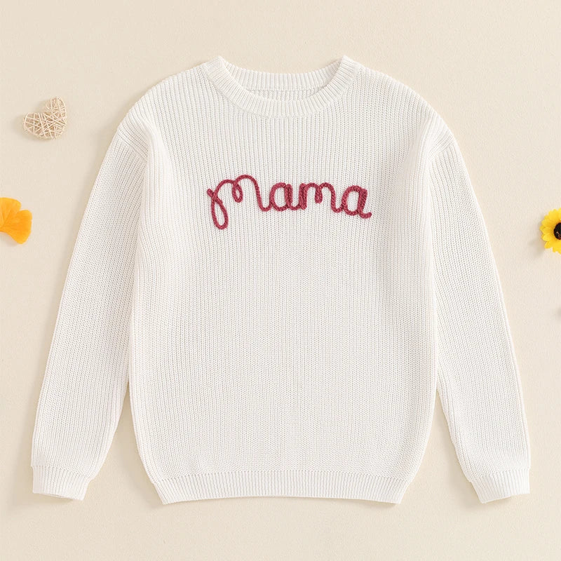 Mommy and Me Matching Baby Girls Sweaters 0-6Y Ribbed Long Sleeve Letter Embroidery Knit Top