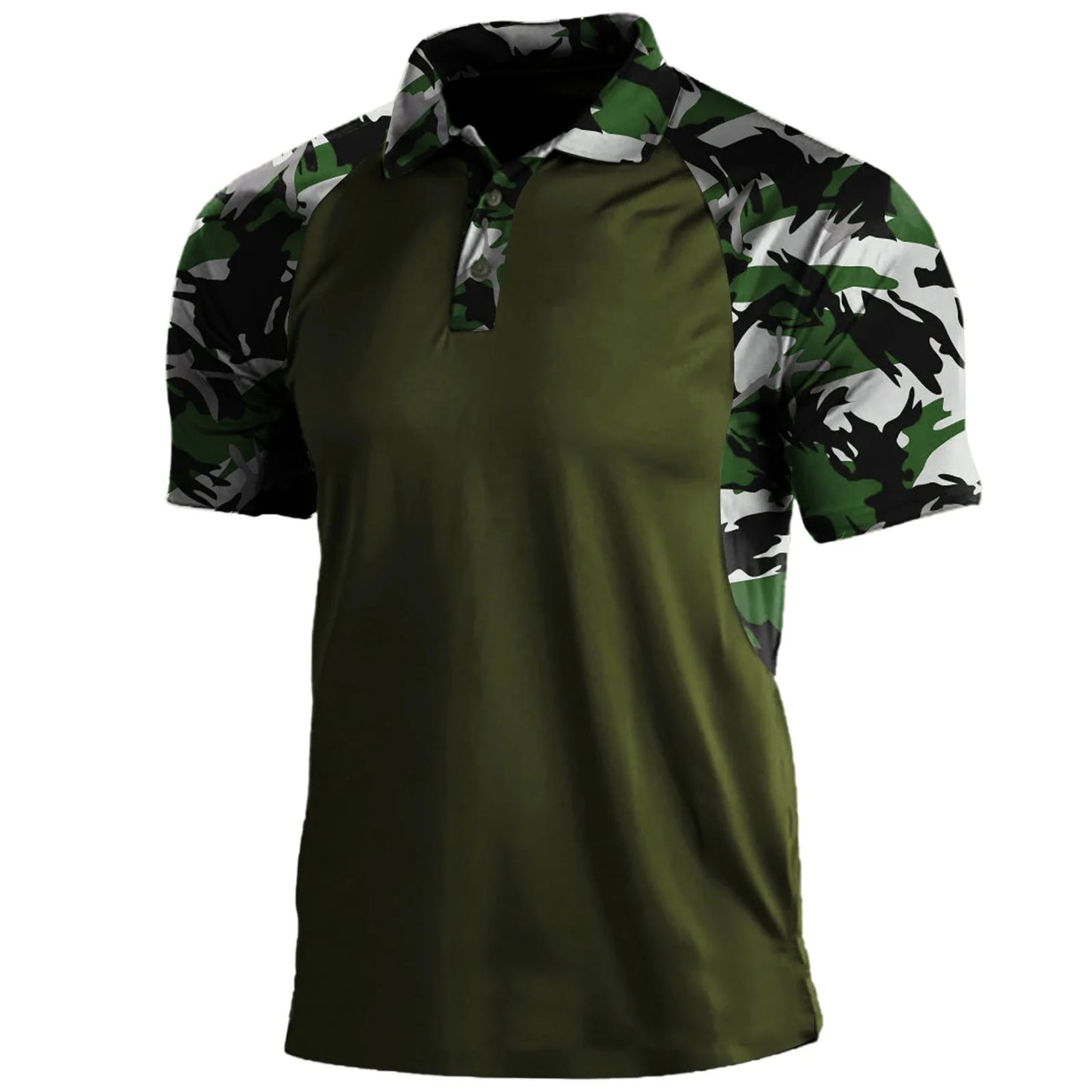 Men's Camouflage Patchwork Polo Shirt - Breathable Sports Top