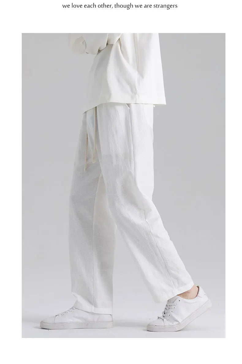 Men's Cotton Linen Harem Pants Straight Trousers