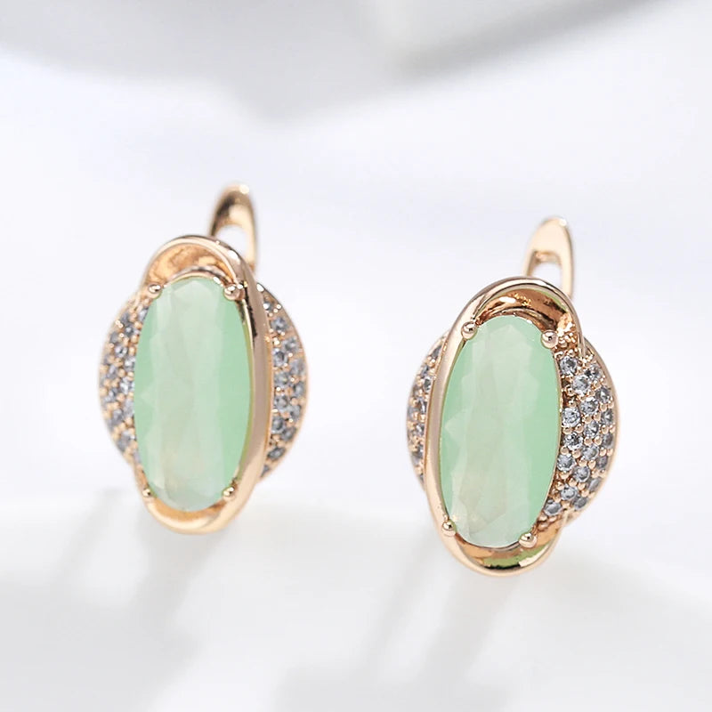 Emerald Cut Oval Natural Zircon Drop Earrings Women 585 Rose Gold Colour