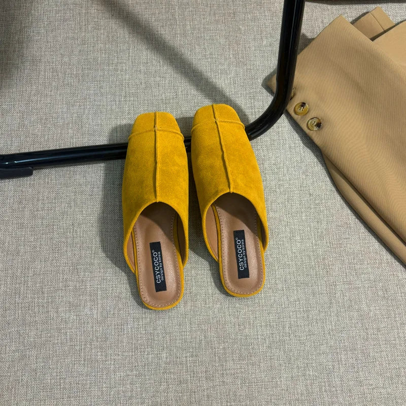 Women's Suede Square Toe Flat Slippers