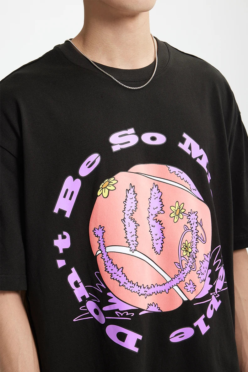 Men's Tennis Graphic Cotton T-Shirt American Vintage Tee Streetwear Loose Fit Crew Neck Short Sleeve