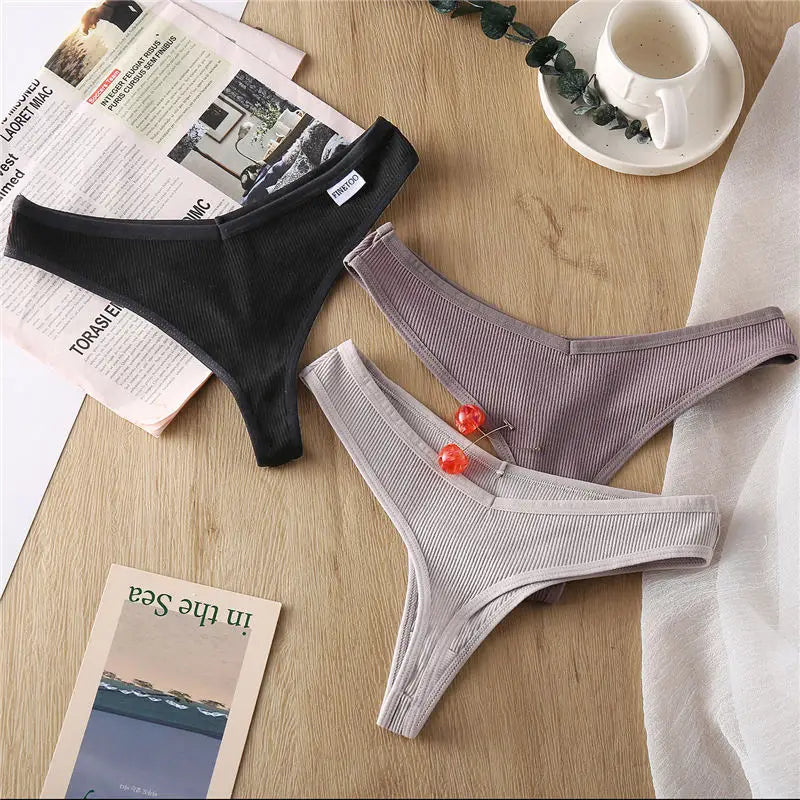 3PCS Cotton Thongs Women's Underwear Set - Sexy Low Waist G-String T-Back Lingerie