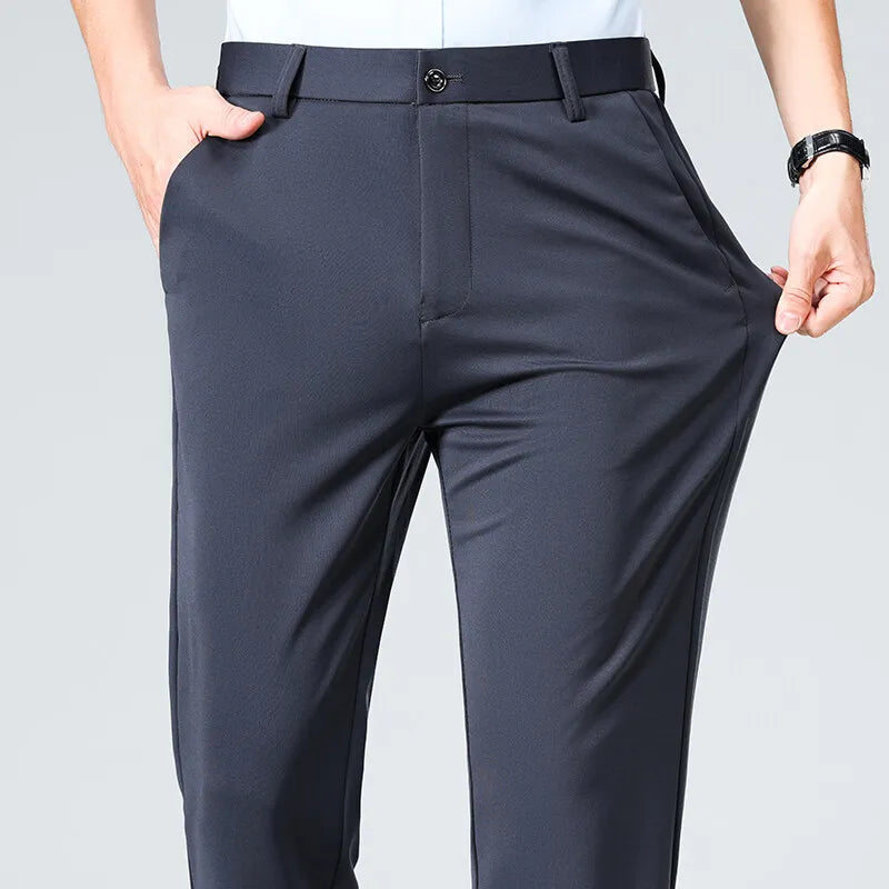 Straight Suit Pants - Smart Casual Office Trousers Solid Colour