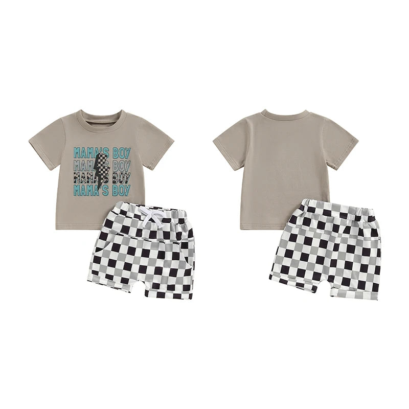 0-3Y Infant Casual Baby Boys Clothes Set Short Sleeve Letters Print T-shirt with Plaid Shorts Summer Outfit