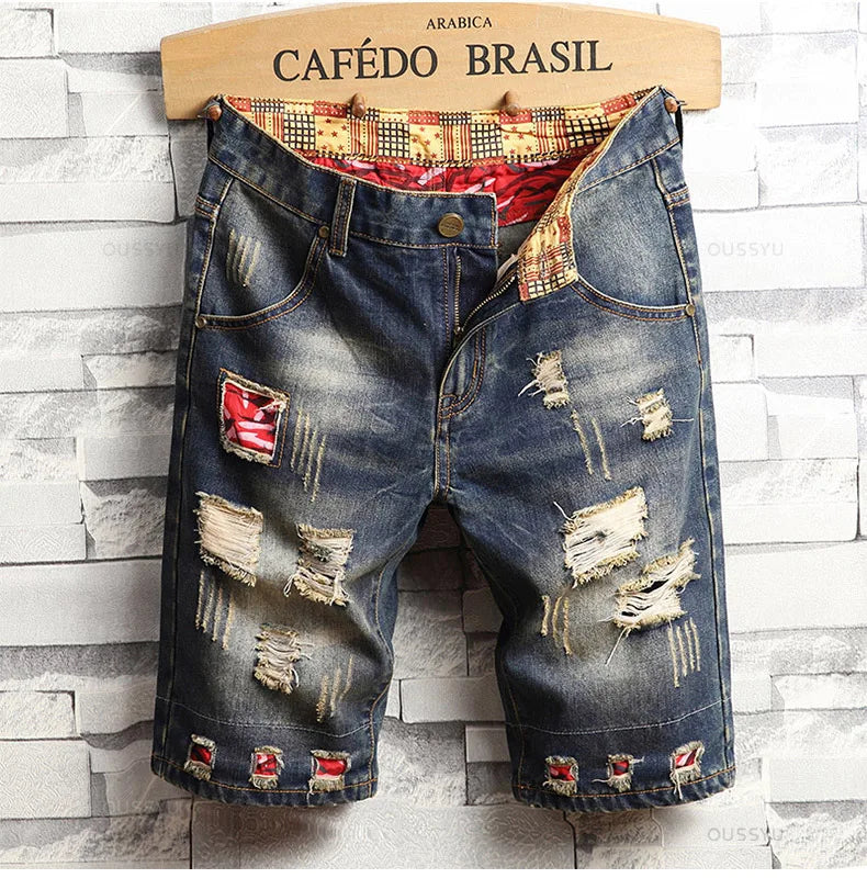 Men's Ripped Hole Denim Shorts