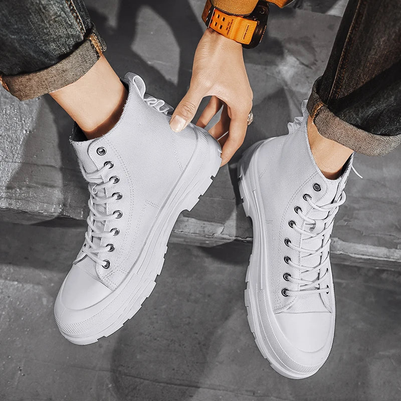 Men's Casual High Top Sneakers Platform  Lace Up Ankle Boots  Comfortable  Canvas Shoes