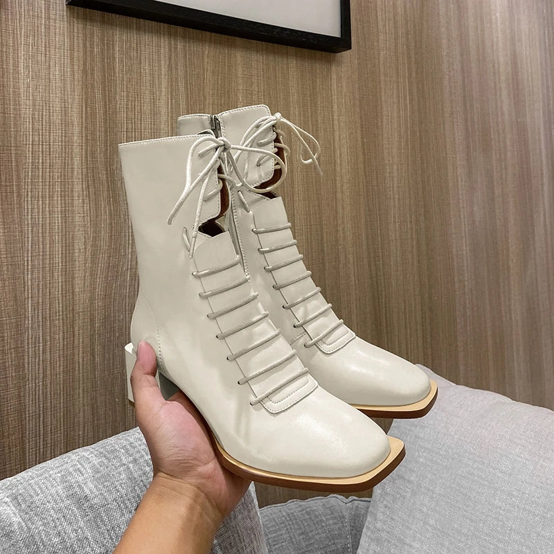 Women's Leather High Heel Ankle Boots