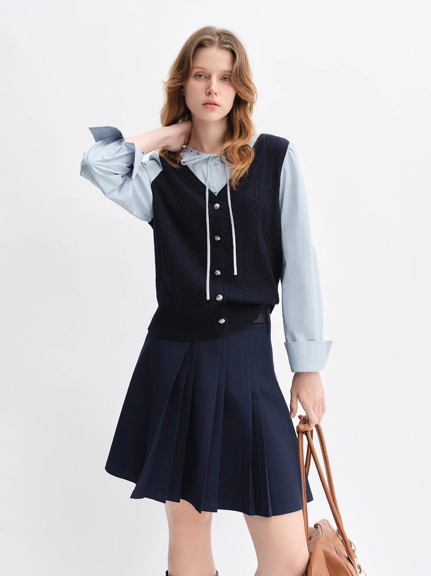 Women's Autumn Long Sleeve Shirt & A-Line Skirt Set