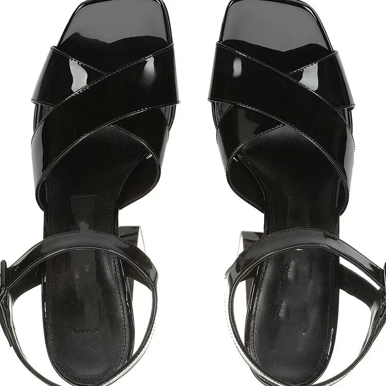 Women's Butterfly Rhinestone Thick Heel Sandals - Open Toe Party Shoes