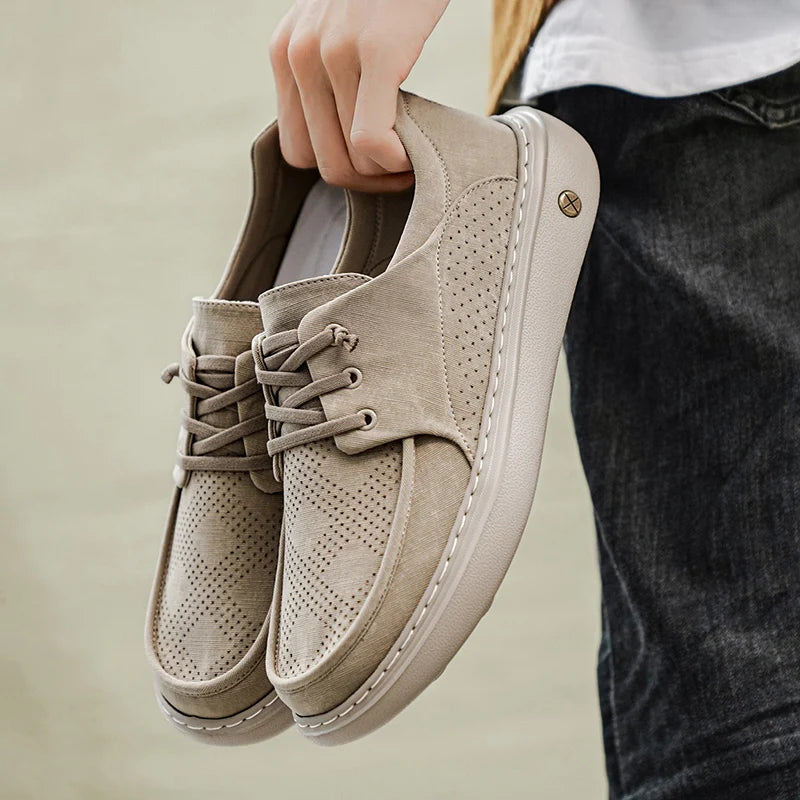 Men's Casual Platform Sneakers - Breathable Lace-Up Tennis Shoes