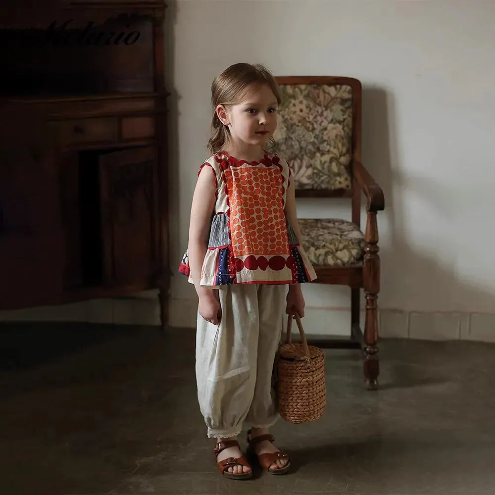 Girls' Dress Summer Children's Round Neck Sleeveless Geometric Multicolour Comfortable Casual Dress