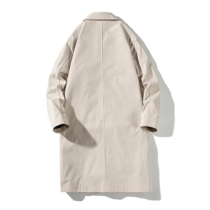 Men's Windbreaker Medium Length Turn Down Collar Trench Coat