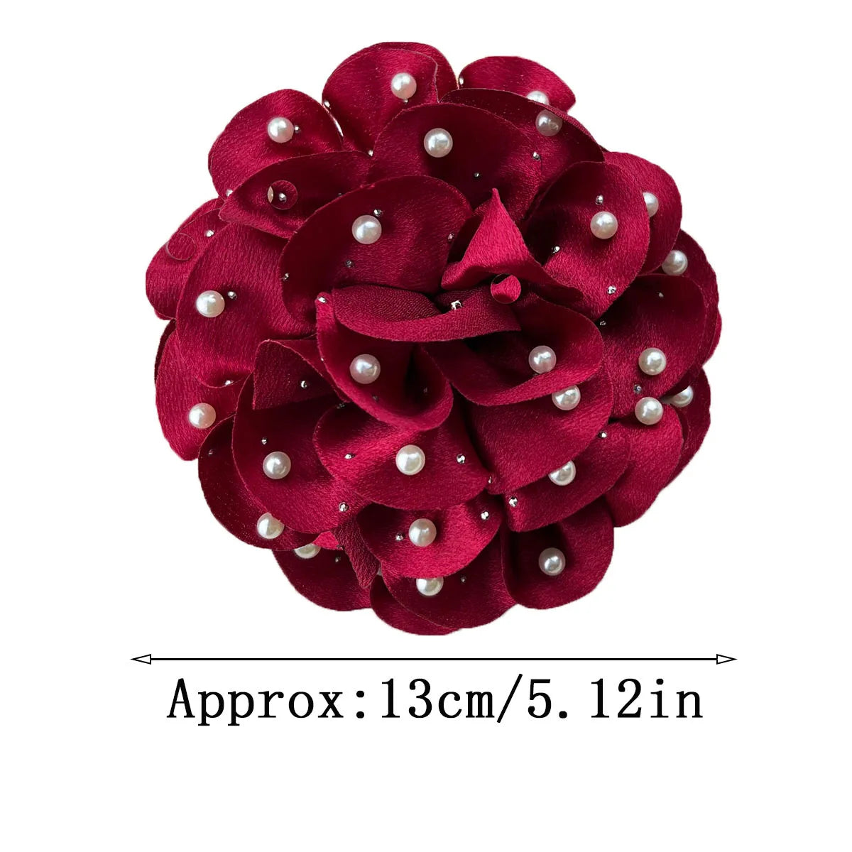 Handmade Fabric Flower Brooch - 13cm Pearl Wedding Corsage Pin