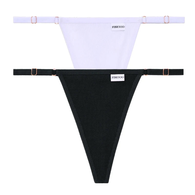 Women's 2PCS/SET Cotton Low Waist Panties  Adjustable Waist Thongs Seamless G-String Underwear Lingerie