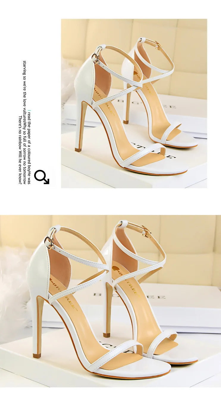 Women's Open Toe High Heels Patent Leather Heels Stiletto