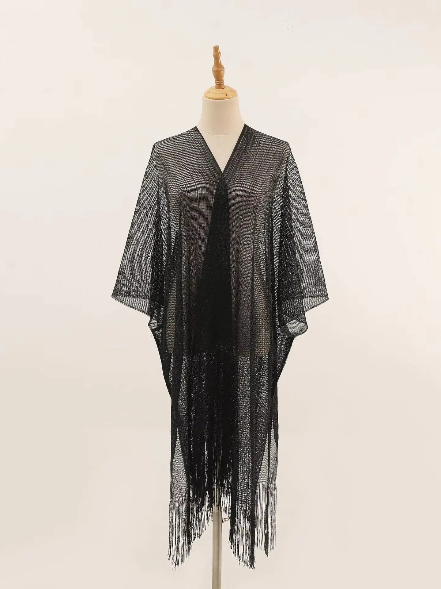 Women Swimsuit Cover Ups Shawl-Collar Caftans Beach Tunic Dress Robe Solid Tassel Pareo Beach Cover-ups