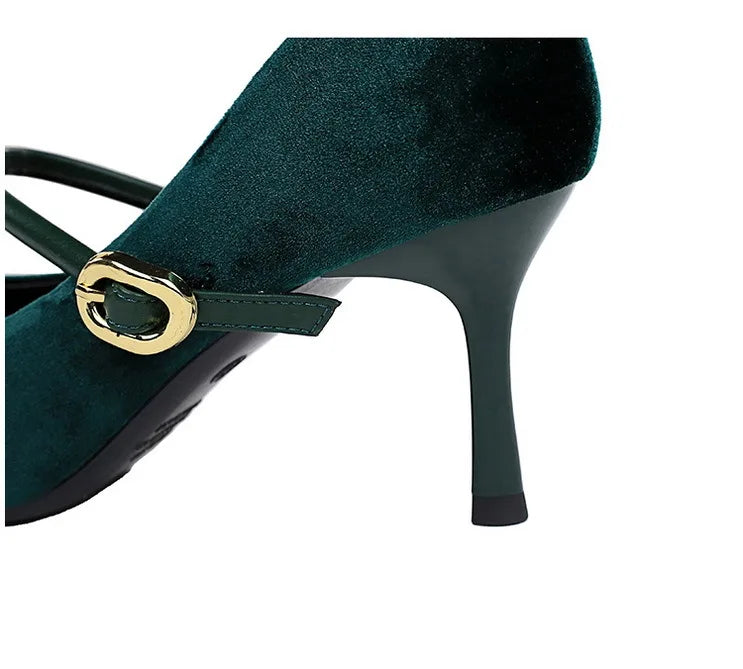 Suede Buckle Design Pumps - Pointed Toe Stilettos Available in 7cm and 10cm Heights