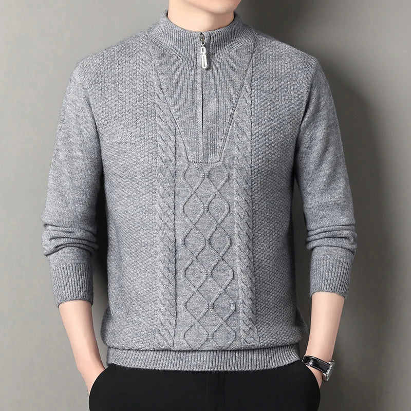 Autumn Winter Thick Pullover - Smart Casual Stand Collar Knit Sweater