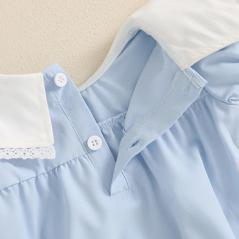 Baby Girls Easter Romper - Lace Ruffled Rabbit Embroidery Short Sleeve Bodysuit