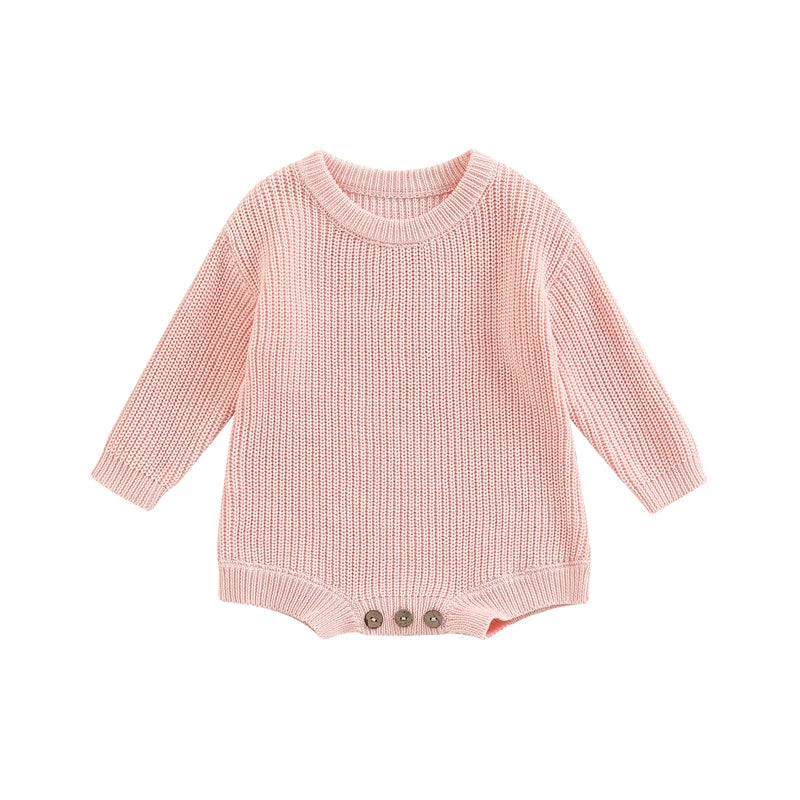 Baby Sweater Romper - Solid Knitted Long Sleeve Pullover Jumpsuit