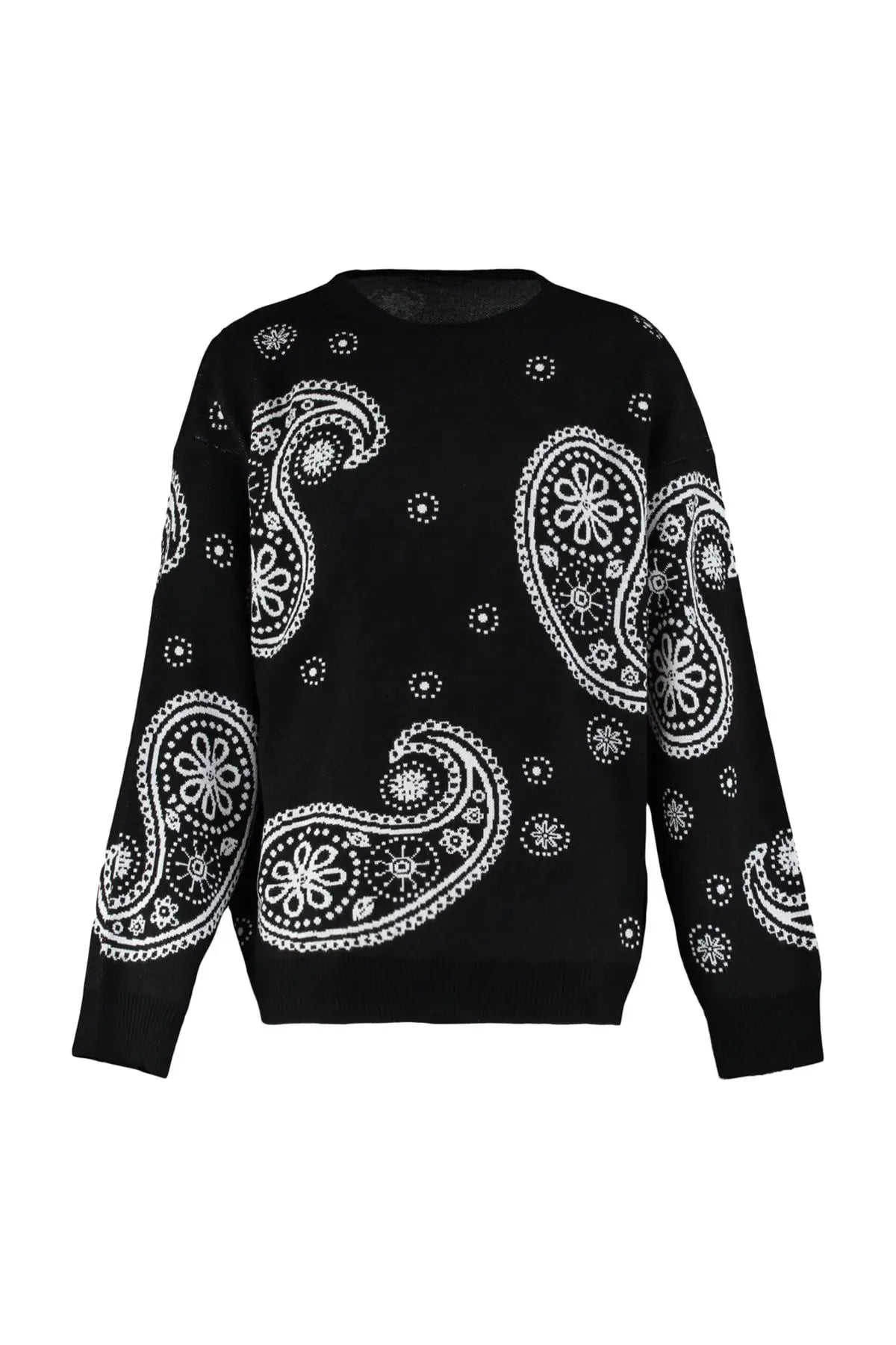 Men's Pullover Oversize Standard Sleeve Paisley Crew Neck Knitwear Unprinted Sweater