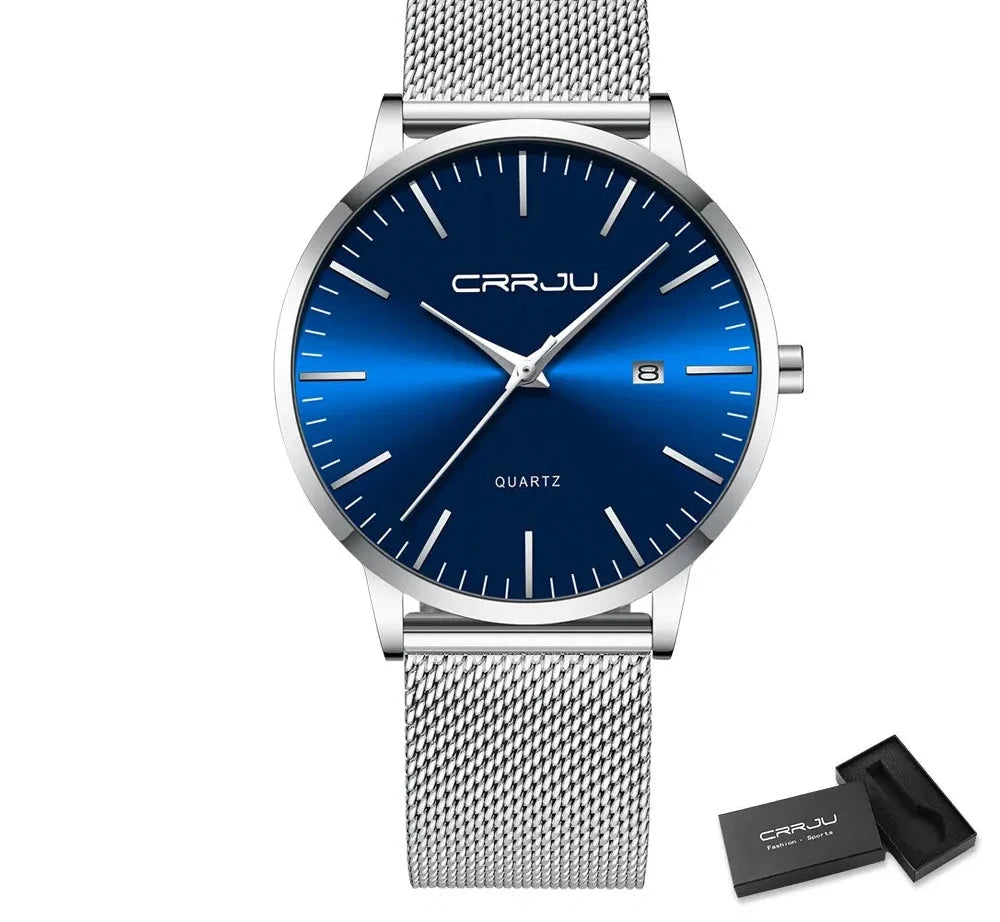 Ultra Slim Stainless Steel Watch - 40mm Mesh Strap Men's Automatic Wristwatch